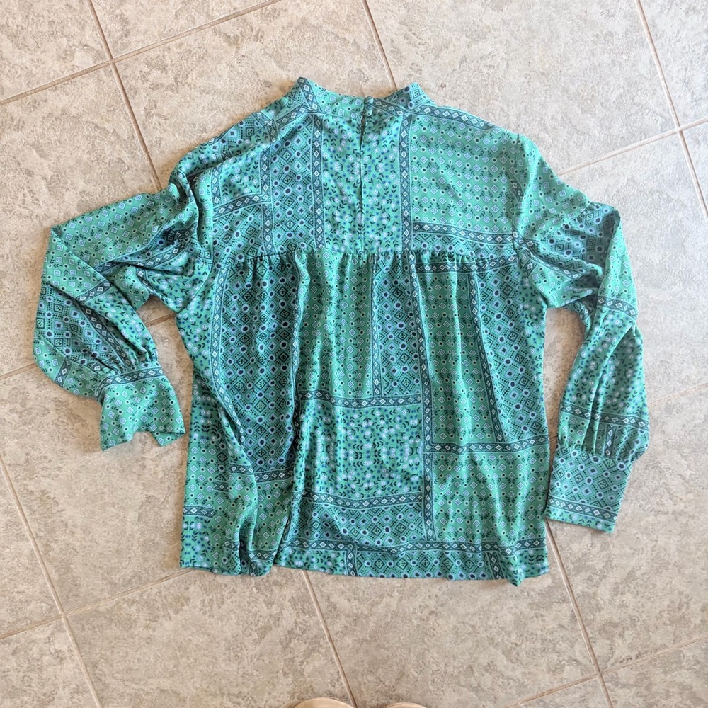 J. Crew Teal Patterned Blouse